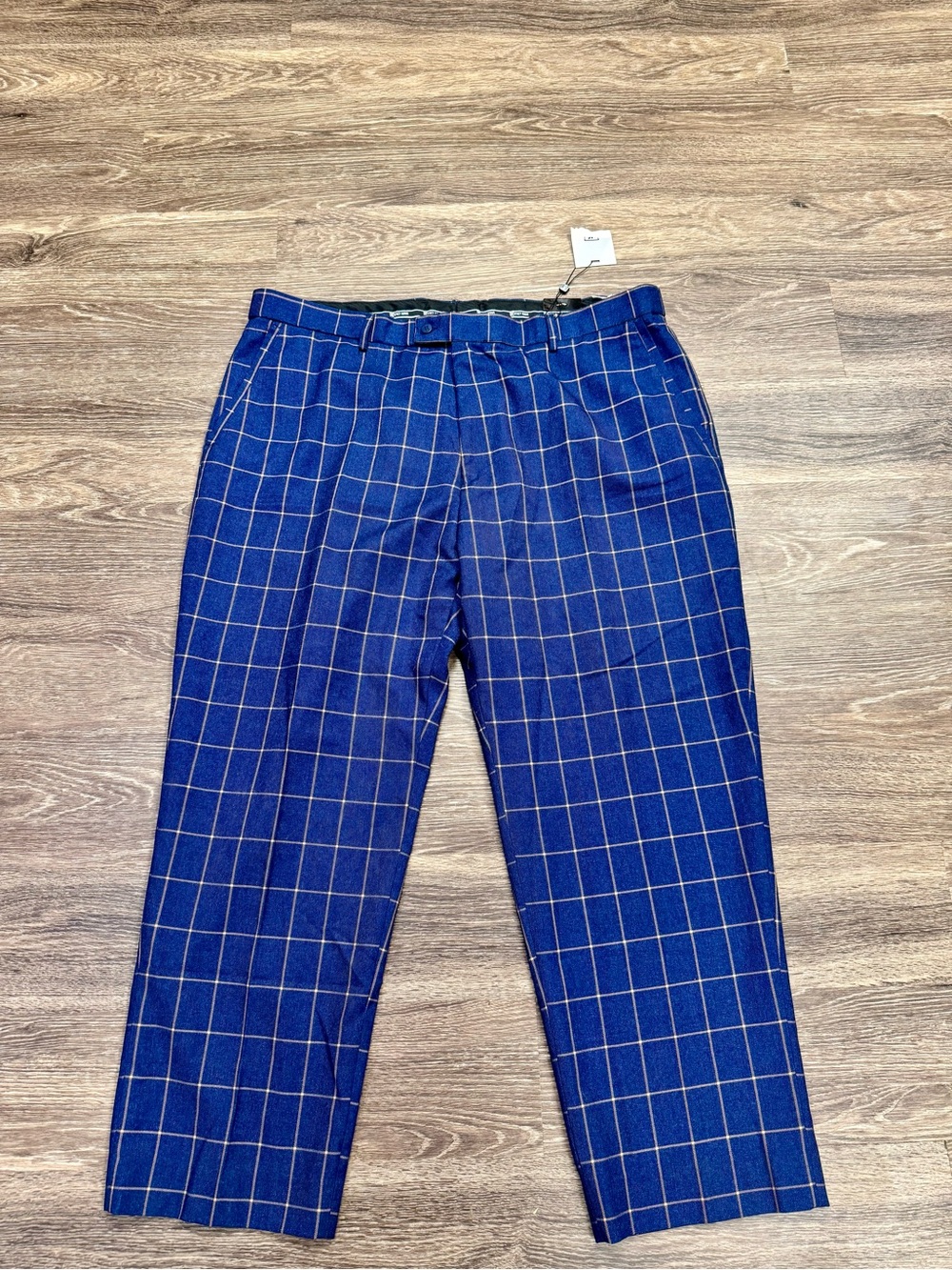 NWT Stacy Adams Men’s 46x30 Navy Gold Windowpane Pleated Dress Pants